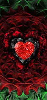 Abstract red heart with intricate patterns.