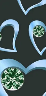 Abstract blue heart pattern with green accents on dark background.