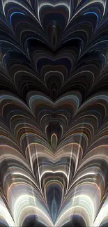 Heart-shaped abstract pattern wallpaper with dark hues.