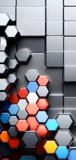 Abstract hexagon pattern with colorful accents.