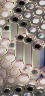 Abstract hexagonal metallic texture wallpaper.