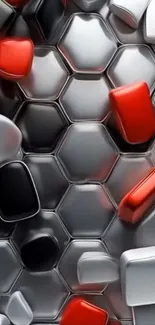 Abstract hexagonal pattern wallpaper with red and black accents.