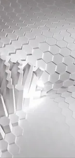 3D white hexagonal abstract pattern mobile wallpaper.