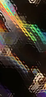 Abstract hexagonal spectrum design with vibrant cosmic colors.