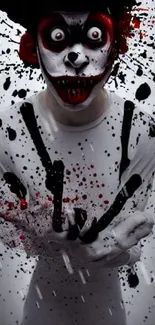 Abstract horror clown with splattered paint on white background.