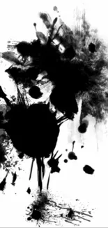 Artistic abstract black ink splash design on a white background.