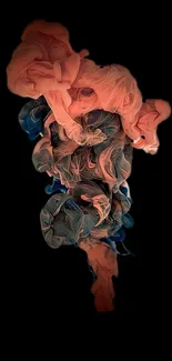 Abstract ink swirl on dark background, pink and blue hues.