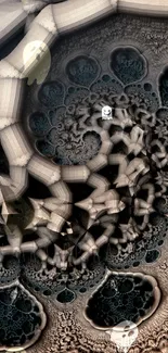 Intricate abstract fractal art wallpaper with swirling neutral tones.