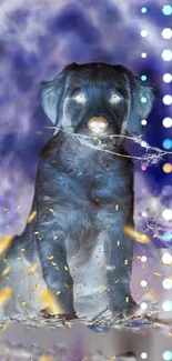 Inverted color art of a dog with vibrant mystical effects.