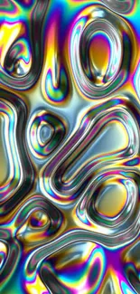 Abstract iridescent wallpaper with liquid patterns and vibrant colors.