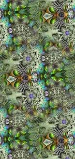 Intricate abstract kaleidoscope pattern wallpaper with vibrant colors.