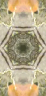 Abstract kaleidoscope wallpaper with earthy tones and symmetrical design.