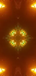 Orange glowing kaleidoscope abstract wallpaper for mobile phone.