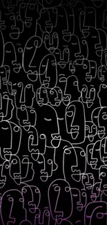 Abstract line art wallpaper with expressive faces in black and purple.