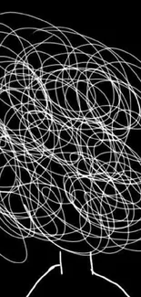 Abstract line art with white scribbles on a black background.