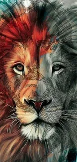 Abstract lion art wallpaper with vibrant colors and intricate details.