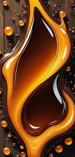 Abstract liquid art wallpaper with orange and brown hues.