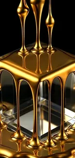 Abstract artwork with liquid gold flowing.