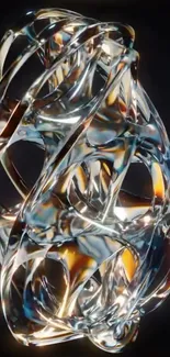 Abstract metallic structure with vibrant colors on dark background.