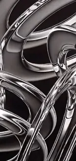 Abstract silver metal art wallpaper with intricate curves.