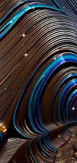 Abstract metallic art wallpaper with dynamic waves and rich colors.