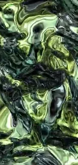Abstract metallic art wallpaper with green and black tones.