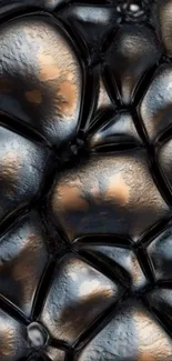 Abstract metallic bubble texture wallpaper with dark tones.