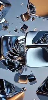 Abstract metallic cubes floating on sleek background.