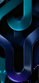 Abstract metallic design with flowing shapes in blue hues.