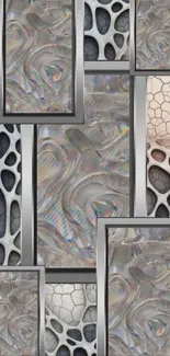 Abstract metallic frames with textured design in a geometric pattern.