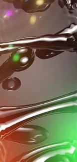 Abstract metallic liquid art wallpaper with colorful highlights.