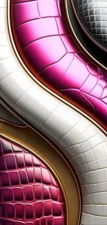 Abstract metallic snake pattern wallpaper with vibrant crimson hues.