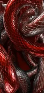 Abstract metallic snake texture in red and silver hues.