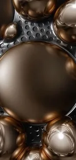 Abstract wallpaper with metallic spheres and textures.
