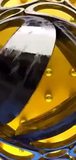 3D abstract metallic sphere with golden background