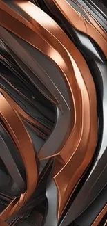Abstract copper and black metallic wave wallpaper for mobile.