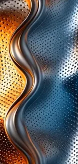 Abstract metallic waves with orange and blue colors.