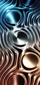 Abstract metallic waves with blue and bronze hues.