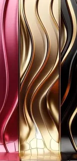 Abstract metallic waves in gold, black, and pink hues.
