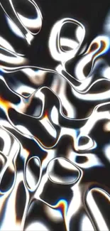 Abstract metallic waves with iridescent light effects on a mobile wallpaper.