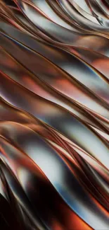 Abstract metallic waves wallpaper with warm copper tones.