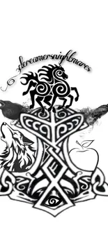 Abstract black and white animal and tribal design wallpaper.