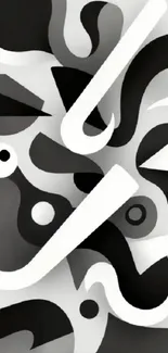 Dynamic black and white abstract geometric wallpaper design.