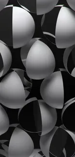 Abstract wallpaper with monochrome spheres and geometric patterns in black and white.