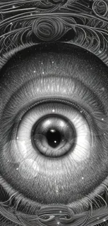 Intricate monochrome eye abstract art wallpaper for phone.