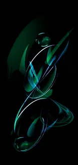 Abstract neon art wallpaper with glowing green and blue lines on black background.