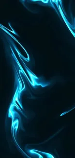 Abstract neon blue waves with a glowing swirling pattern.