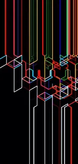 Neon geometric lines on a black background.