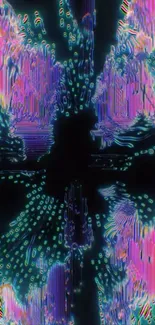 Colorful abstract neon glitch art mobile wallpaper.