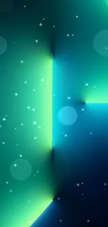 Abstract neon wallpaper with blue and green glow and bokeh effect.